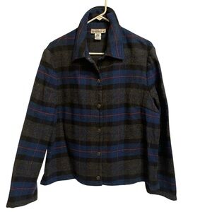 Evan Picone Plaid Wool Blend Snap Front Shirt Jacket Shacket Sz 16